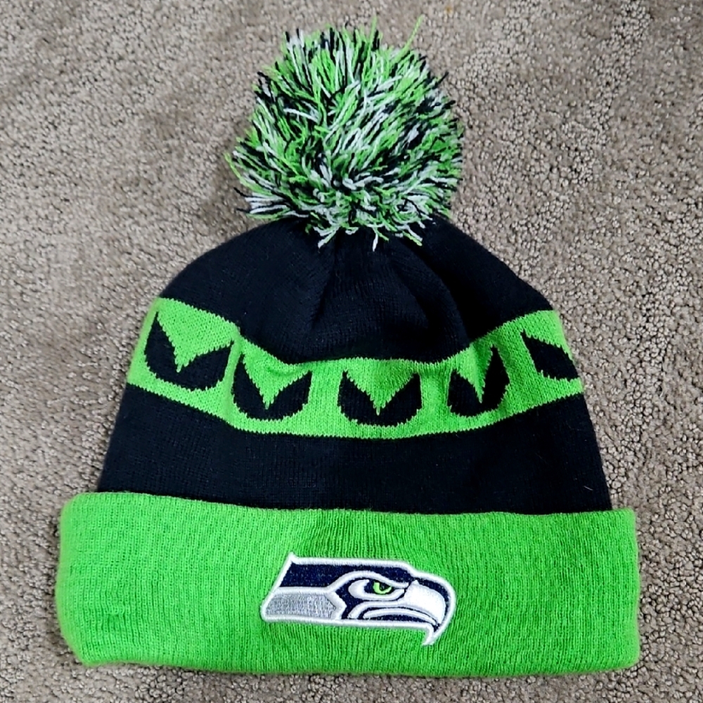 Seattle Seahawks Green and Black Beanie with Pom Pom Unisex